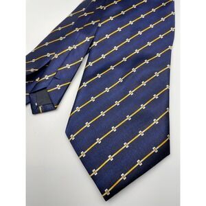 Myn Tie Mens Blue Yellow Geometric Stripe Silk Necktie